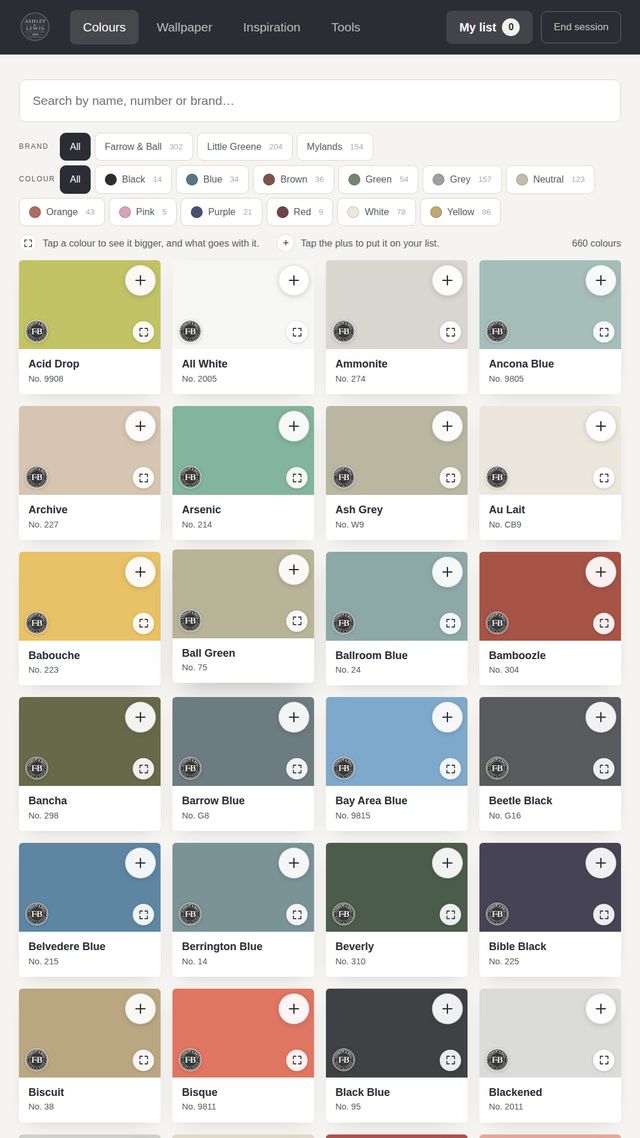 Every colour we stock: All 660, searchable by name, number or colour family.