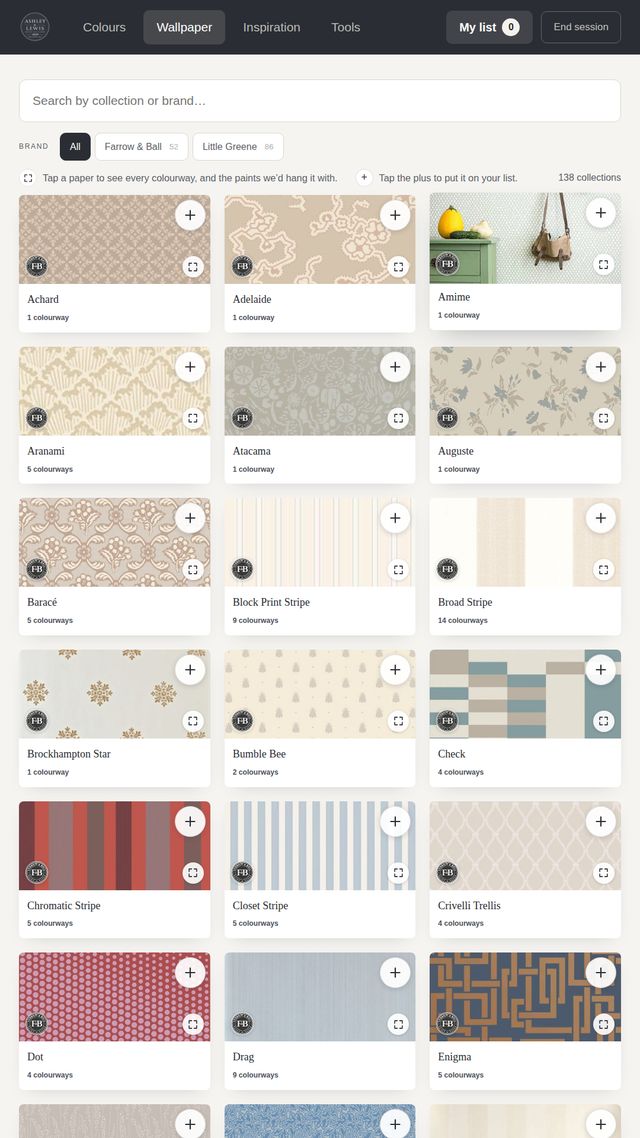 Wallpaper, by collection: Every colourway, and the paints we would hang each one with.
