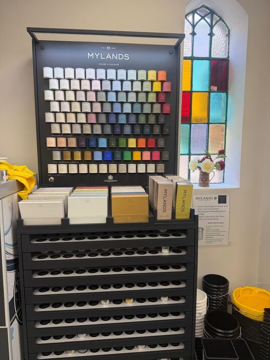 Mylands colour wall display in the Ashley & Lewis shop