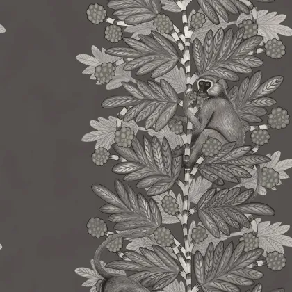 Acacia wallpaper in Charcoal & Metallic Silver on Soot