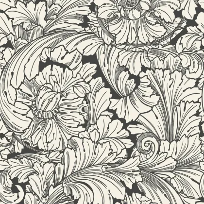 Acanthus wallpaper in Soot & Snow