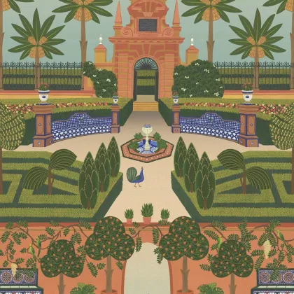 Alcazar Gardens wallpaper in Terracotta & Spring Green Multi