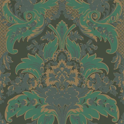 Aldwych wallpaper in Metallic Gold & Viridian on Dark Viridian