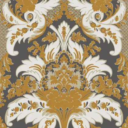 Aldwych wallpaper in Parchment & Glitter Gold on Charcoal
