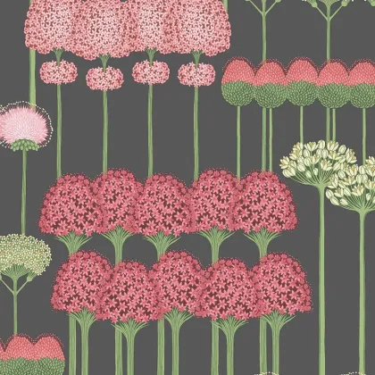 Allium wallpaper in Coral & Leaf Green on Charcoal