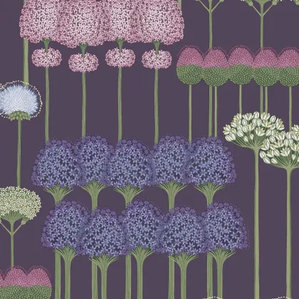 Allium wallpaper in Mulberry & Heather on Violet