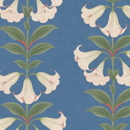 Angel's Trumpet wallpaper in Ballet Slipper & Sage on Cerulean Sky