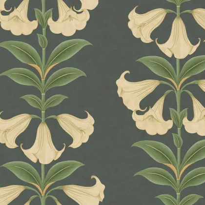 Angel's Trumpet wallpaper in Cream & Olive Green on Charcoal