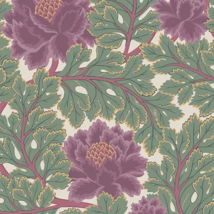 Aurora wallpaper in Mulberry & Sage on Parchment