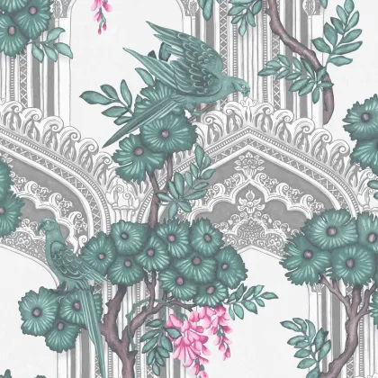 Babylon wallpaper in Teal & Pink