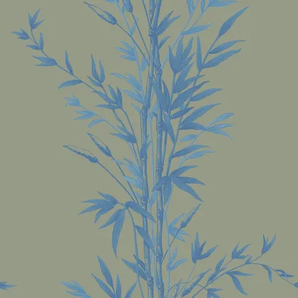 Bamboo wallpaper in China Blue on Old Olive
