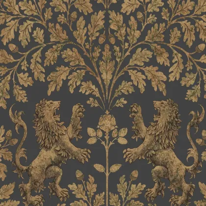 Boscobel Oak wallpaper in Metallic Antique Gold on Black