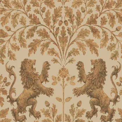 Boscobel Oak wallpaper in Metallic Gold on Oat