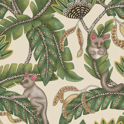 Bush Baby wallpaper in Sage & Chartreuse on Parchment