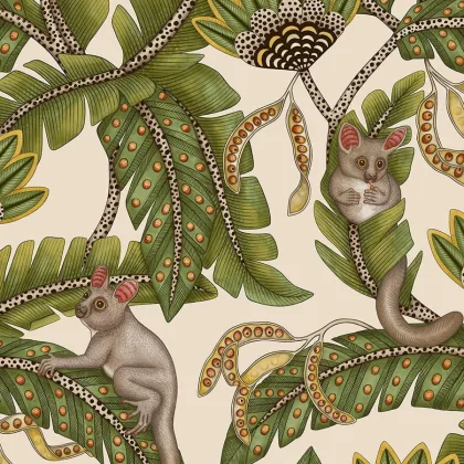 Bush Baby wallpaper in Spring Green & Marigold on Stone
