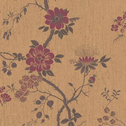 Camellia wallpaper in Crimson on Metallic Gold