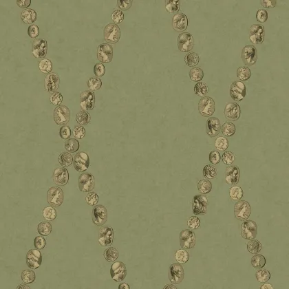 Cammei wallpaper in Antique Gold on Olive