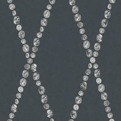 Cammei wallpaper in Silver on Ink