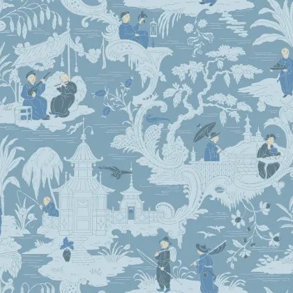 Chinese Toile wallpaper in Ice Blue