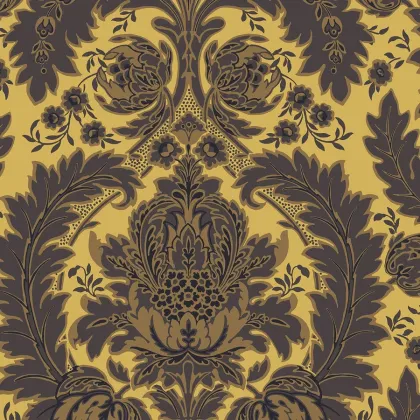 Coleridge wallpaper in Charcoal on Yellow
