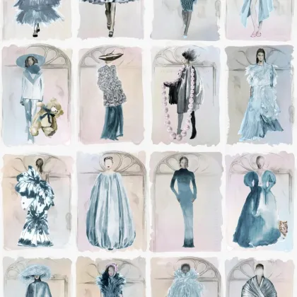 Couture Carousel with Windows wallpaper in China Blue Pearl
