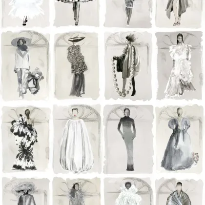 Couture Carousel with Windows wallpaper in Monochrome Pearl