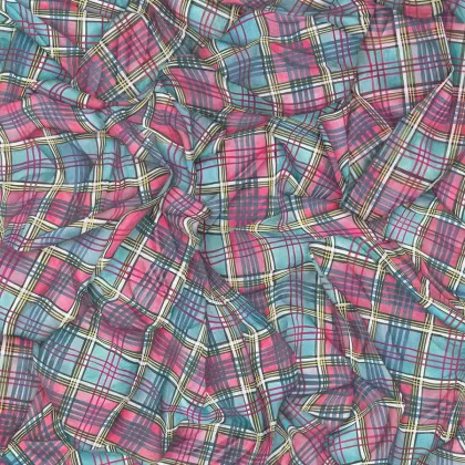 Draped Tartan wallpaper in Cyan & Magenta