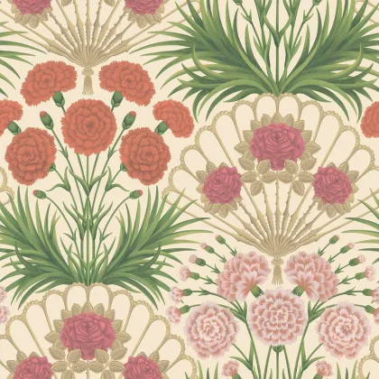 Flamenco Fan wallpaper in Fuchsia, Rouge & Metallic Gold on Cream