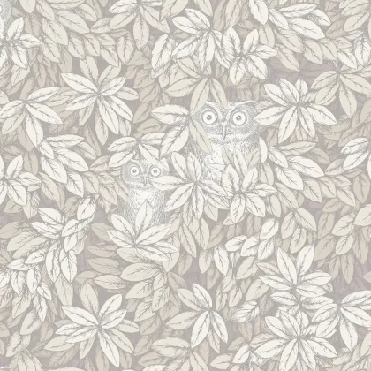 Foglie e Civette wallpaper in White