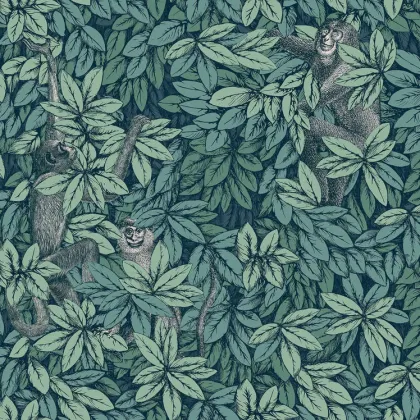 Foglie e Scimmie wallpaper in Viridian