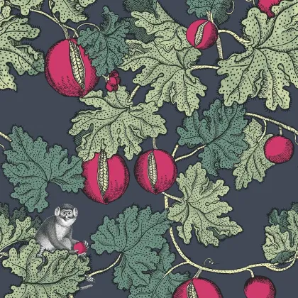 Frutto Proibito wallpaper in Sage & Magenta on Ink