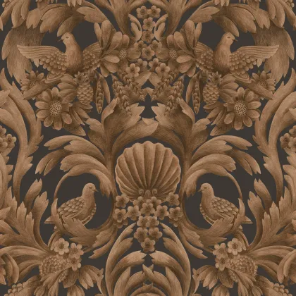 Gibbons Carving wallpaper in Metallic Bronze on Charcoal