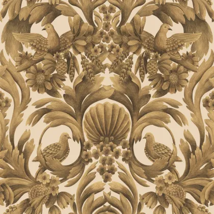 Gibbons Carving wallpaper in Metallic Gold on Sand