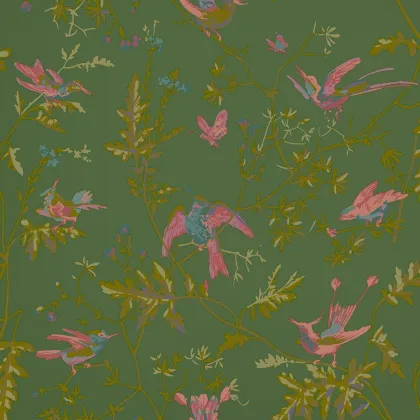 Hummingbirds wallpaper in Fuchsia on Racing Green