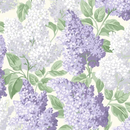Lilac wallpaper in Lilac & Heath Grey on White