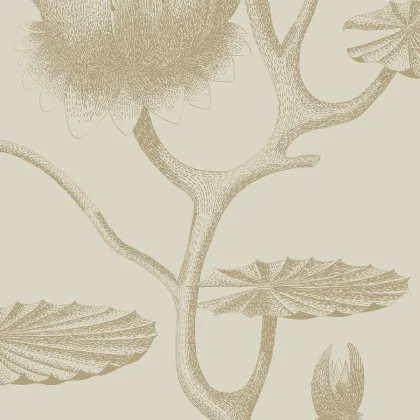 Lily wallpaper in Metallic Gold on Oat