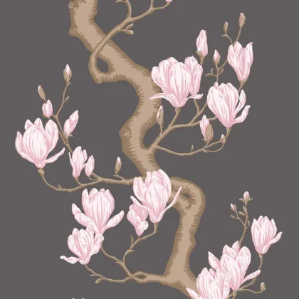 Magnolia Tree wallpaper in Charcoal and Soft Pink