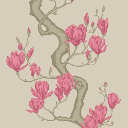Magnolia Tree wallpaper in Metallic Taupe and Magenta