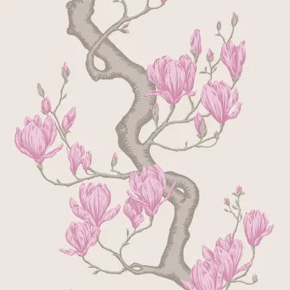 Magnolia Tree wallpaper in Parchment and Soft Fuchsia