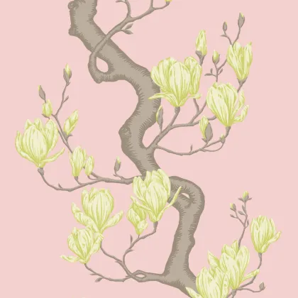 Magnolia Tree wallpaper in Rose Pink and Soft Lemon