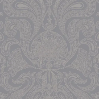 Malabar wallpaper in Metallic Silver on Lilac Grey