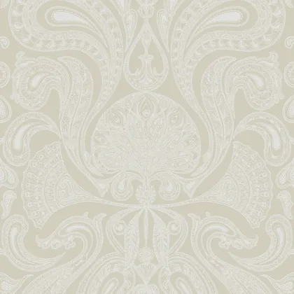 Malabar wallpaper in Silver on Soft Olive
