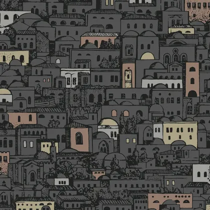 Mediterranea wallpaper in Charcoal & Metallics