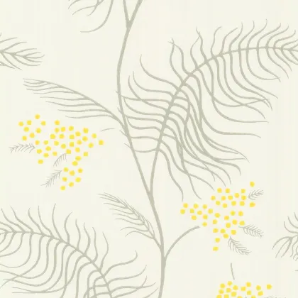Mimosa wallpaper in Canary Yellow & Soft Olive on Parchment