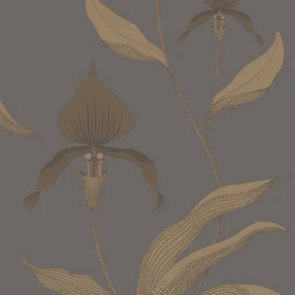 Orchid wallpaper in Metallic Bronze & Soot