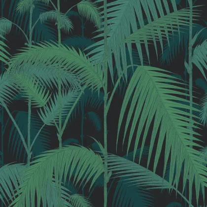 Palm Jungle wallpaper in Viridian on Charcoal