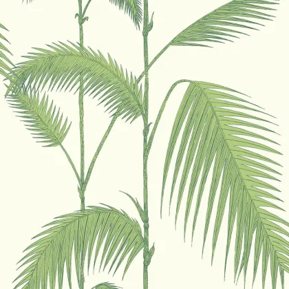 Palm Leaves wallpaper in Olive Green on White