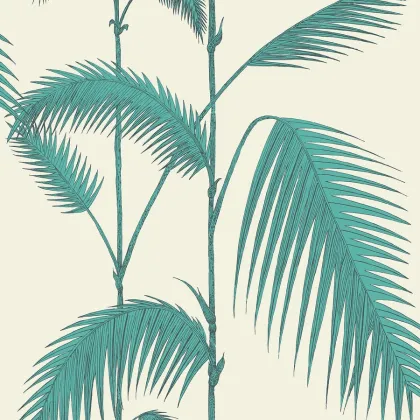 Palm Leaves wallpaper in Teal on White