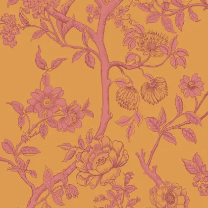 Paradise Tree wallpaper in Tangerine and Hibiscus