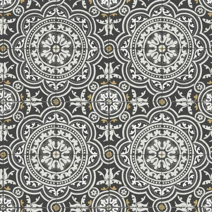 Piccadilly wallpaper in Grey & Metallic Gold on Black